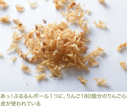 あっ!ぷるるんボール1つに、りんご180個分のりんごの心皮が使われている