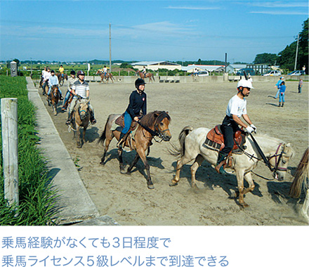 乗馬経験がなくても3日程度で乗馬ライセンス5級レベルまで到達できる