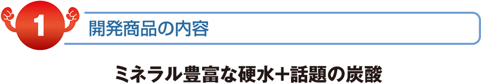 開発商品の内容　ミネラル豊富な硬水＋話題の炭酸