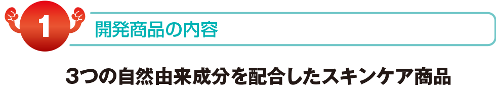 開発商品の内容　３つの自然由来成分を配合したスキンケア商品