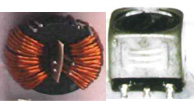 左：太線トロイダル（2.6φ）右：面実装コイル